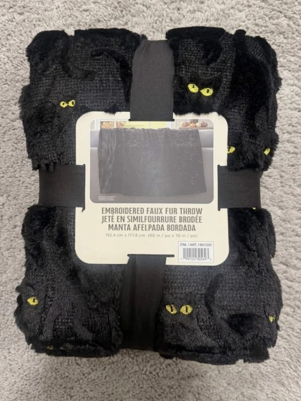 Costco Halloween Black Cat Embroidered Faux Fur Throw Blanket New With Tags
